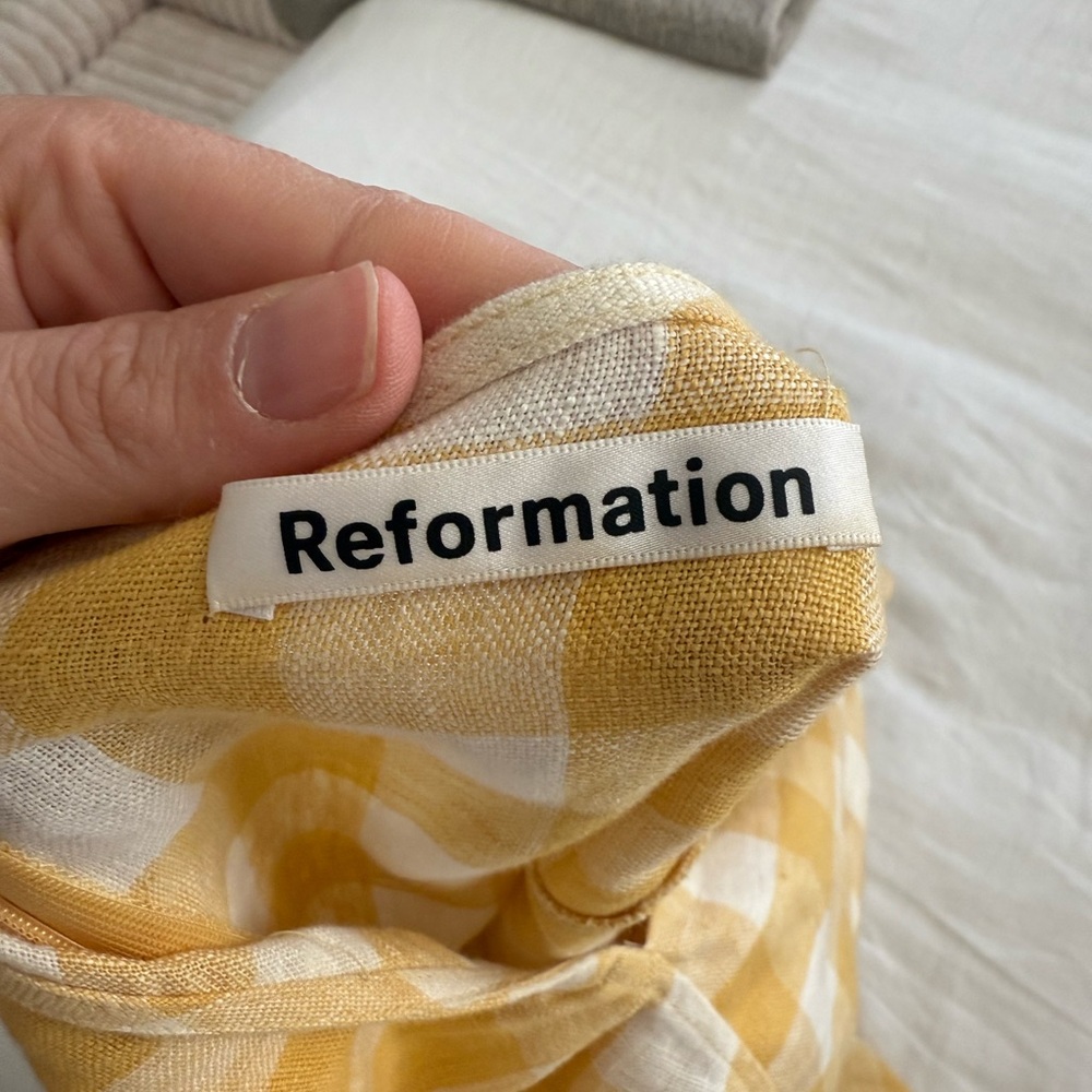 Reformation Yellow Check Backless Dress - Picture 3 of 4